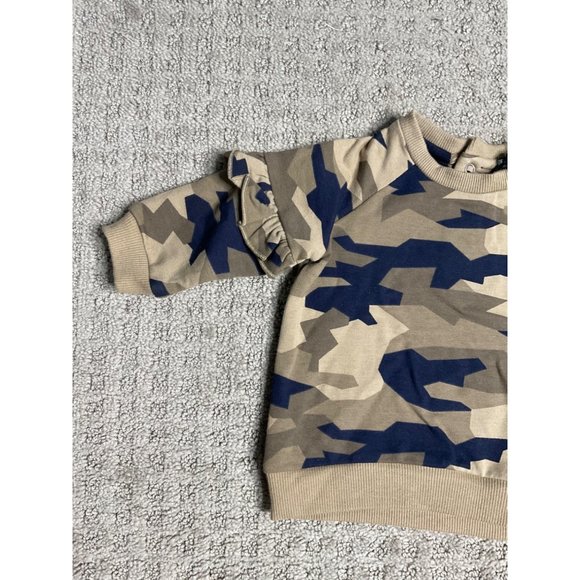 Miles The Label Shirt Baby 3 Month Brown Camo Long Sleeve Ruffle Pullover - Picture 3 of 4